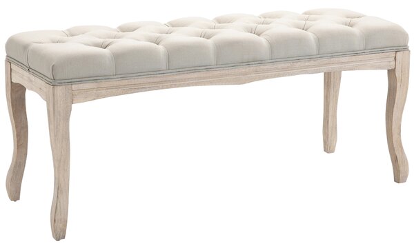 HOMCOM Bancă de Pat Vintage cu Butoni, Bancă Capitonată cu Picioare din Lemn, 110x40x48 cm, Bej | Aosom Romania