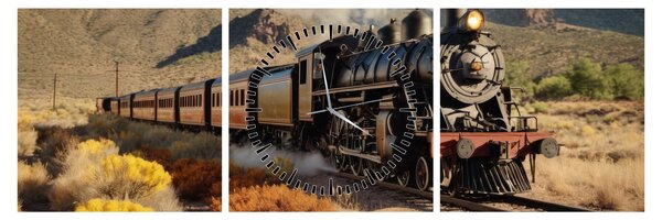 Tablou - Locomotivă cu aburi (cu ceas) (90x30 cm)