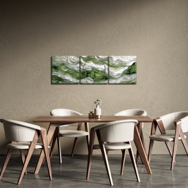 Tablou - Undele verzi și albe (cu ceas) (90x30 cm)