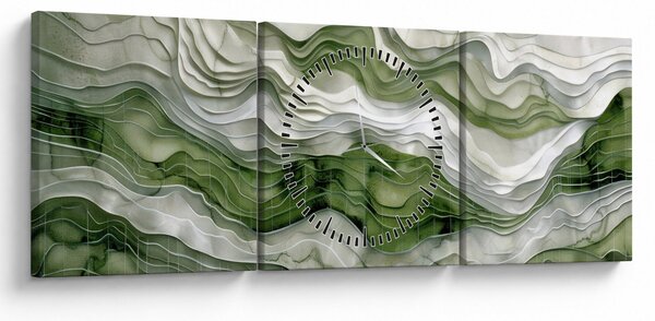Tablou - Undele verzi și albe (cu ceas) (90x30 cm)