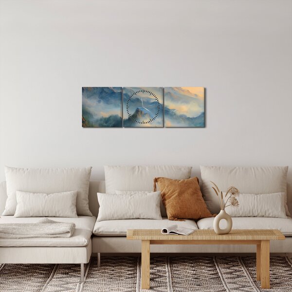 Tablou - Peisaj montan pictat (cu ceas) (90x30 cm)