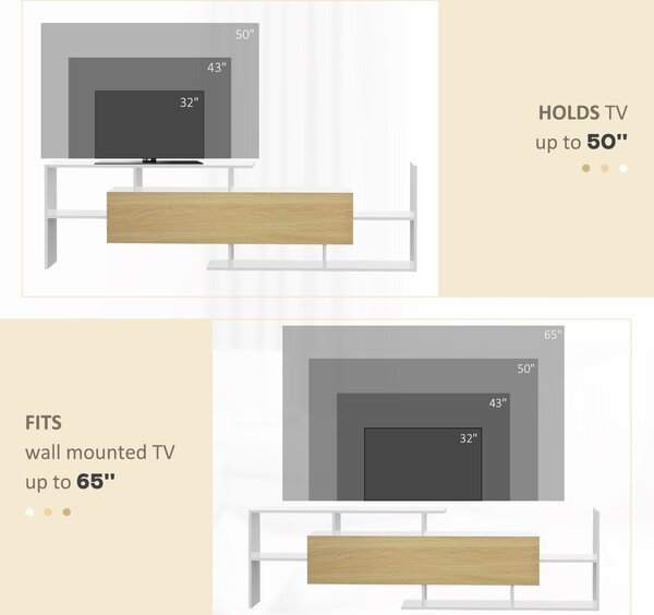 HOMCOM Dulap TV cu Raft de Perete, Rafturi Deschise și Dulăpior din Lemn, Mobilier TV Modern, 153,6x25x42 cm, Alb | Aosom Romania