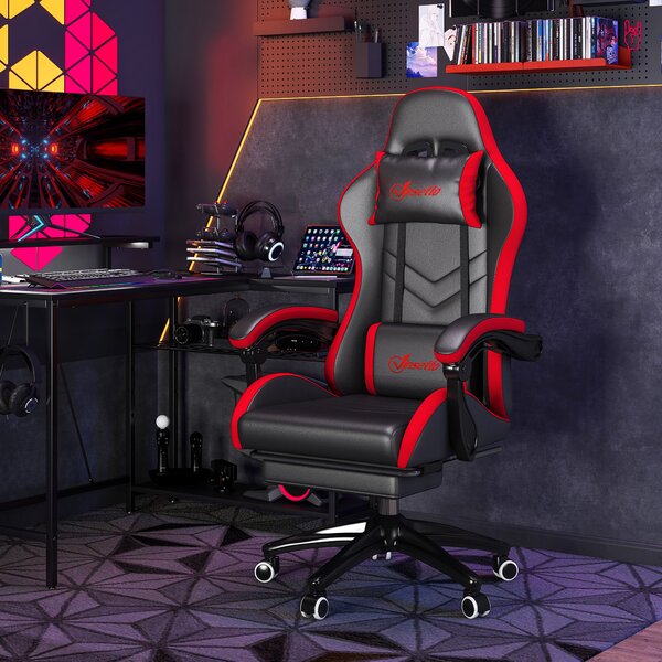 Vinsetto Scaun Gaming cu Înălțime Reglabilă și cu Spătar Rabatabil, 65x65x121-129 cm, Negru | Aosom Romania