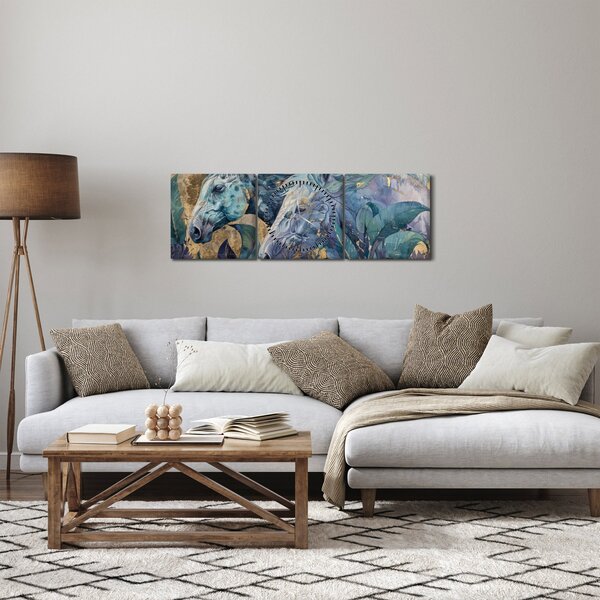 Tablou - Cai cu fundal auriu (cu ceas) (90x30 cm)
