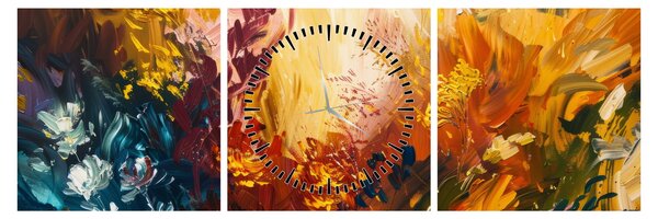 Tablou - pictură abstractă de flori (cu ceas) (90x30 cm)