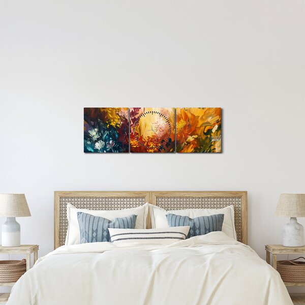 Tablou - pictură abstractă de flori (cu ceas) (90x30 cm)