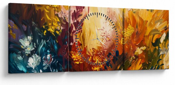 Tablou - pictură abstractă de flori (cu ceas) (90x30 cm)