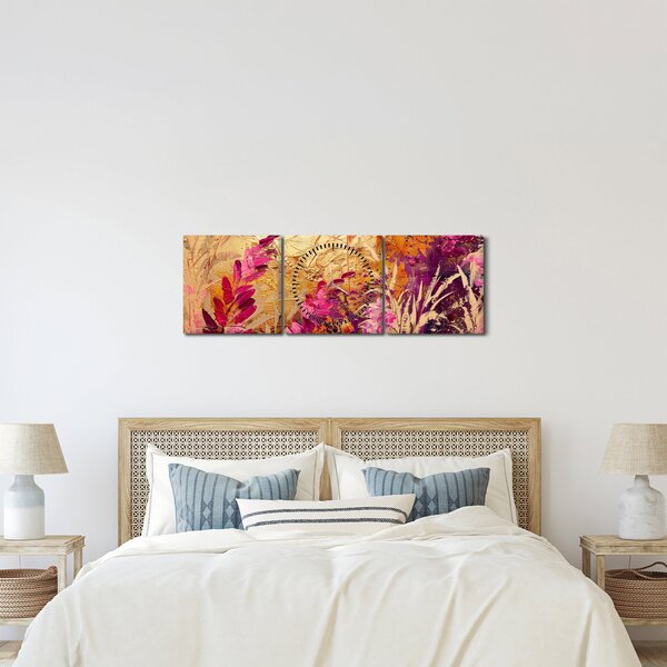 Tablou - Pictură abstractă de flori II. (cu ceas) (90x30 cm)