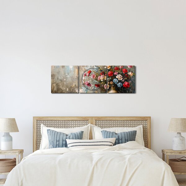 Tablou - Vaza de flori (cu ceas) (90x30 cm)