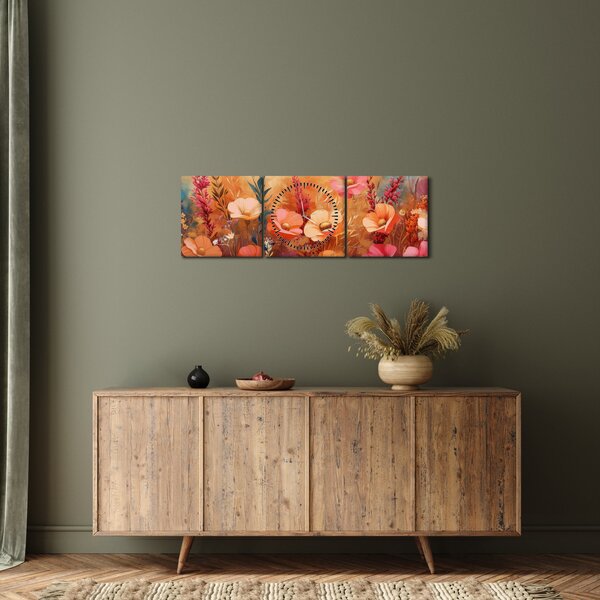Tablou - Flori de pajiște, pictură (cu ceas) (90x30 cm)