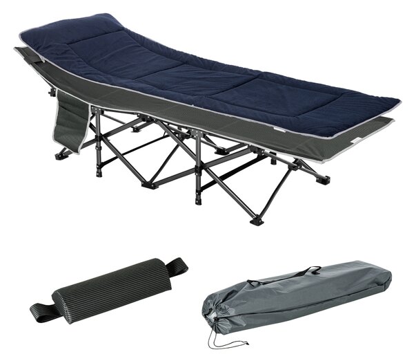 Pat pliabil de camping Outsunny, cu saltea, perna si husa de transport, 188x64.5x53cm, albastru | Aosom Romania