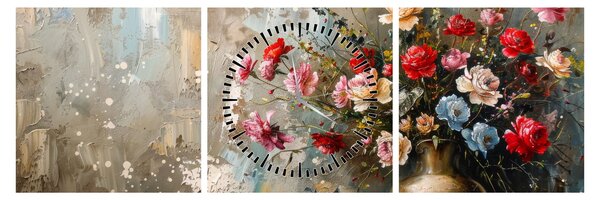 Tablou - Vaza de flori (cu ceas) (90x30 cm)