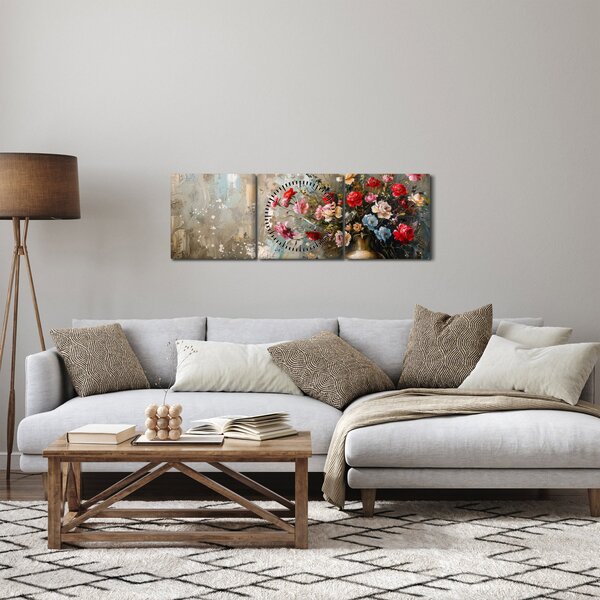 Tablou - Vaza de flori (cu ceas) (90x30 cm)