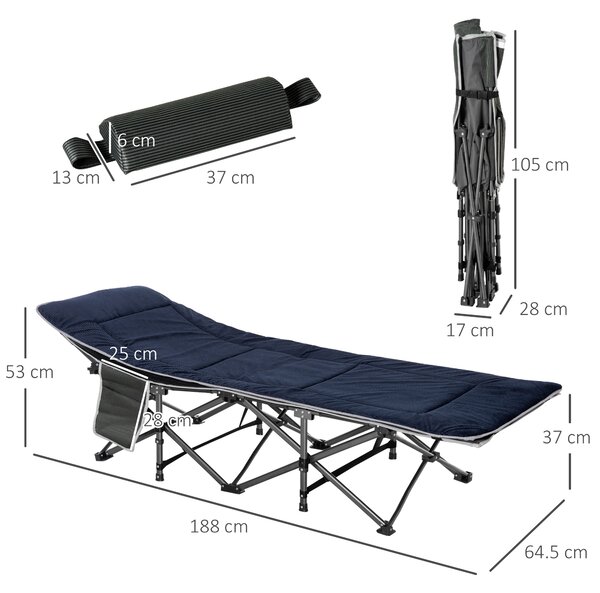 Pat pliabil de camping Outsunny, cu saltea, perna si husa de transport, 188x64.5x53cm, albastru | Aosom Romania