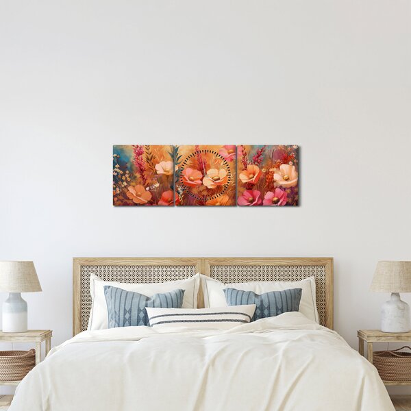 Tablou - Flori de pajiște, pictură (cu ceas) (90x30 cm)