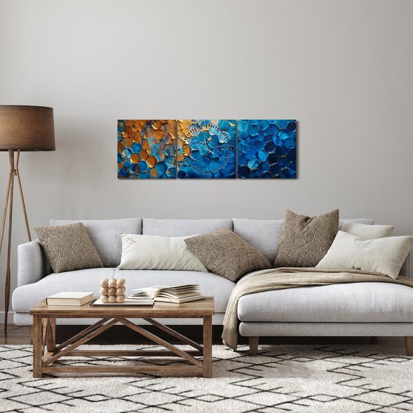 Tablou - Pictura albastru-auriu (cu ceas) (90x30 cm)