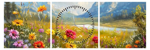 Tablou - Peisaj pictat (cu ceas) (90x30 cm)
