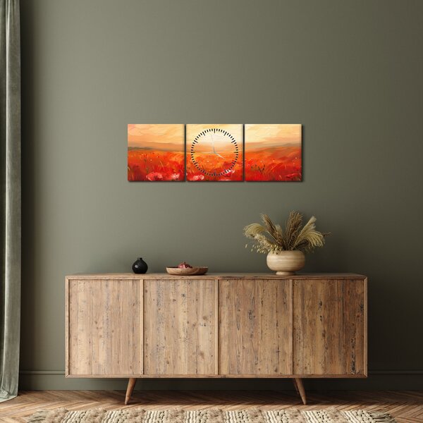 Tablou - Câmp de maci (cu ceas) (90x30 cm)