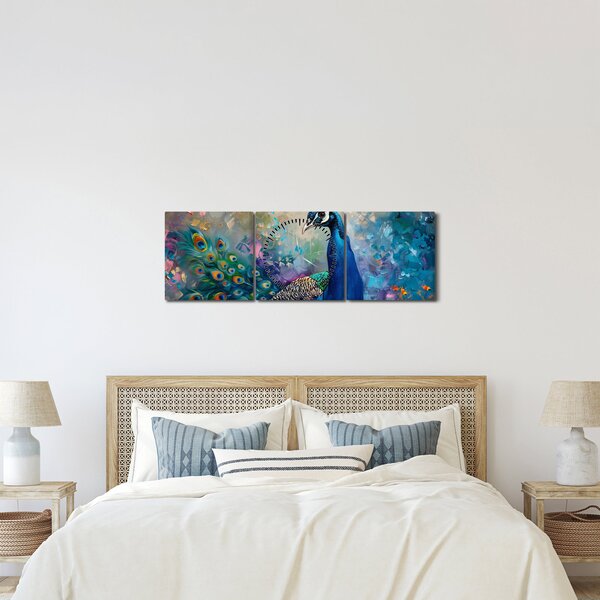 Tablou - Pictura de un păun (cu ceas) (90x30 cm)