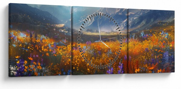 Tablou - Peisaj montan pictat II. (cu ceas) (90x30 cm)