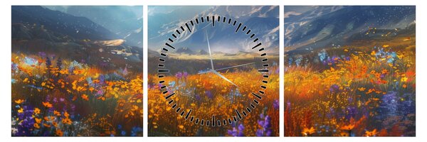 Tablou - Peisaj montan pictat II. (cu ceas) (90x30 cm)