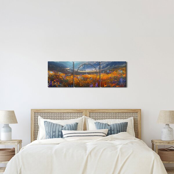 Tablou - Peisaj montan pictat II. (cu ceas) (90x30 cm)