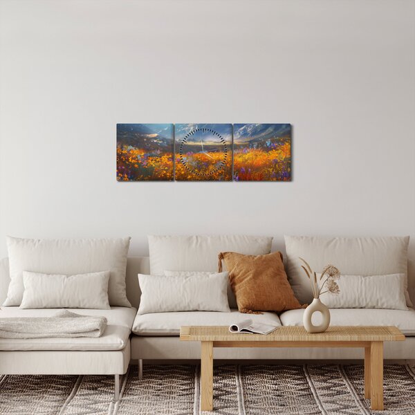 Tablou - Peisaj montan pictat II. (cu ceas) (90x30 cm)