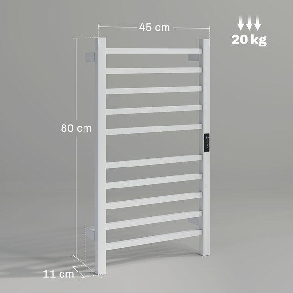 HOMCOM Uscător de Prosoape Electric cu 10 Bare, Timer, Afișaj LCD și Temperatură Reglabilă, 45x11x80 cm, Alb | Aosom Romania