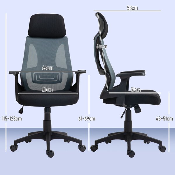 HOMCOM Scaun Ergonomic de Birou cu Suport Lombar, Tetieră și Înălțime Reglabilă, 66x58x115-123 cm, Negru | Aosom Romania
