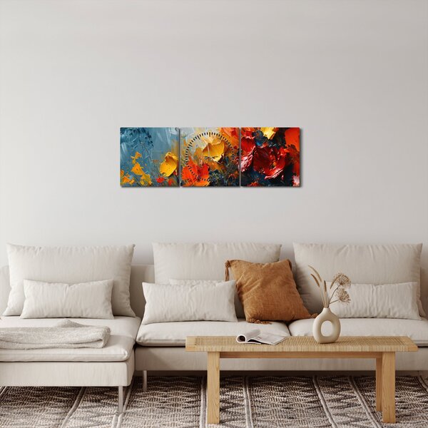 Tablou - Pictură abstractă de flori III. (cu ceas) (90x30 cm)