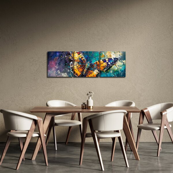 Tablou - Fluture, pictură în ulei (cu ceas) (90x30 cm)