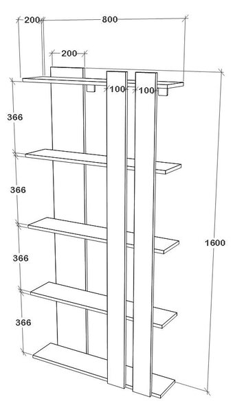 Biblioteca haaus Elmo, 5 Polite, Alb/Stejar Artisan, 80 x 20 x 160 cm