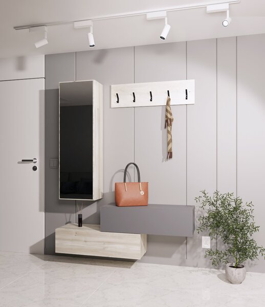 Cuier haaus Diego, Stejar Alb/Antracit, 140 x 28 x 180 cm