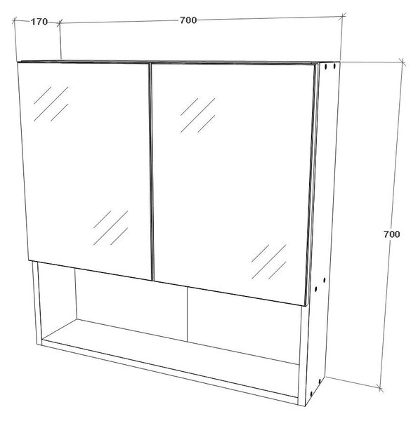 Corp haaus Tejo, Suspendat, 2 Usi, Alb, cu oglinzi, 70 x 17 x 70 cm