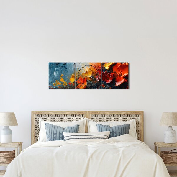 Tablou - Pictură abstractă de flori III. (cu ceas) (90x30 cm)