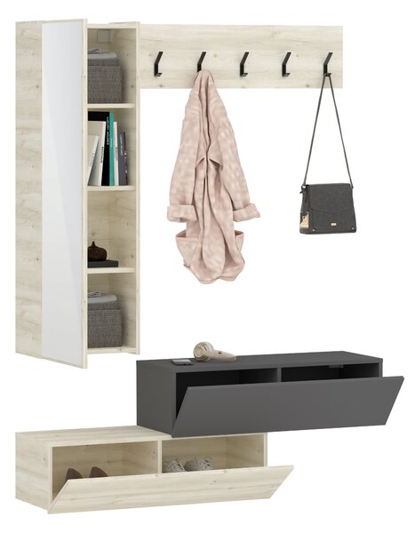 Cuier haaus Diego, Stejar Alb/Antracit, 140 x 28 x 180 cm
