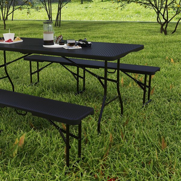 Outsunny Set Masă de Camping Pliabilă cu 2 Scaune și Mânere din HDPE și Metal, 180x74x74 cm, Negru | Aosom Romania