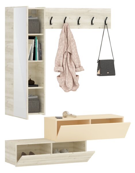 Cuier haaus Diego, Stejar Alb/Crem Satin, 140 x 28 x 180 cm