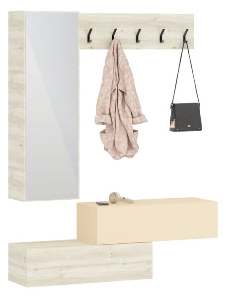 Cuier haaus Diego, Stejar Alb/Crem Satin, 140 x 28 x 180 cm