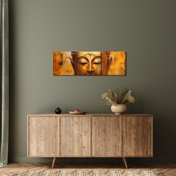 Tablou - Buddha, pictură în ulei (cu ceas) (90x30 cm)