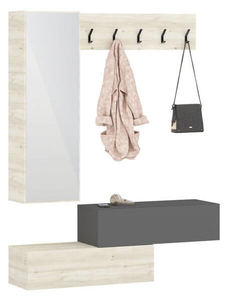 Cuier haaus Diego, Stejar Alb/Antracit, 140 x 28 x 180 cm