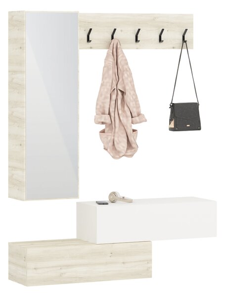 Cuier haaus Diego, Stejar Alb/Alb, 140 x 28 x 180 cm