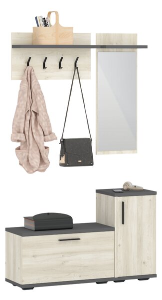 Cuier haaus Cairo, Stejar Alb/Antracit, 113 x 35 x 198 cm