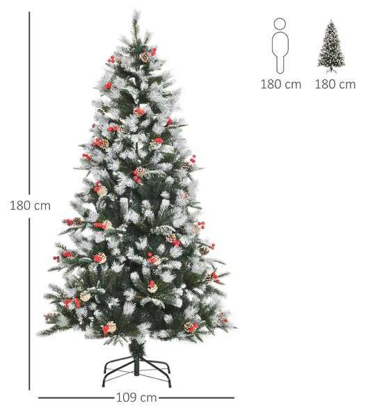 HOMCOM Brad de Craciun cu zapada, decoratiune de craciun, brad verde, brad artificial 109x109x180cm | Aosom Romania