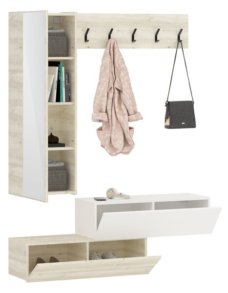 Cuier haaus Diego, Stejar Alb/Alb, 140 x 28 x 180 cm