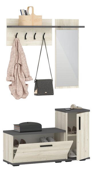 Cuier haaus Cairo, Stejar Alb/Antracit, 113 x 35 x 198 cm