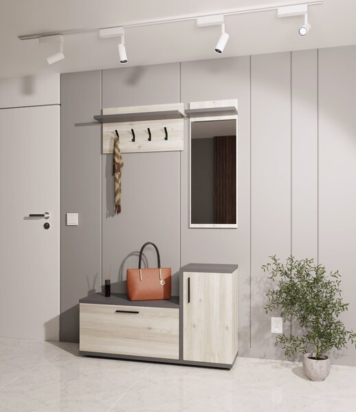 Cuier haaus Cairo, Stejar Alb/Antracit, 113 x 35 x 198 cm
