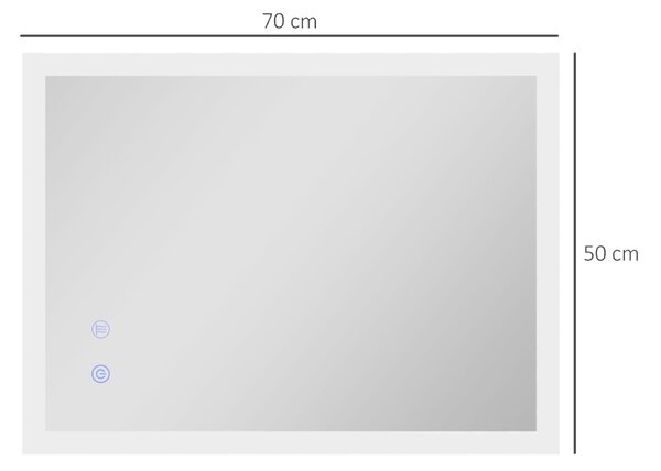 Kleankin Oglindă de Baie cu Lumină LED, Luminozitate Reglabilă și Funcție de Memorie, 70x50x3 cm, Transparent | Aosom Romania