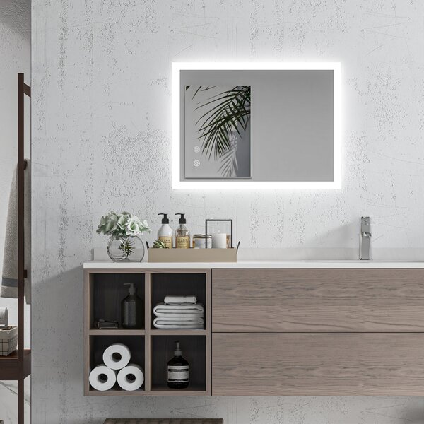 Kleankin Oglindă de Baie cu Lumină LED, Luminozitate Reglabilă și Funcție de Memorie, 70x50x3 cm, Transparent | Aosom Romania