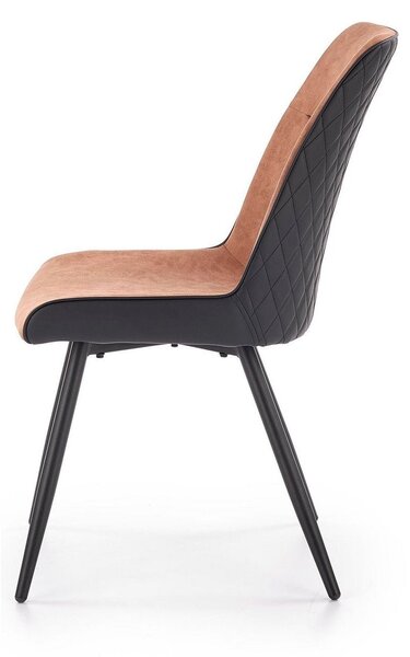 Scaun tapitat K323, maro/negru, piele ecologica/metal, 45x59x88 cm